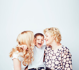 happy smiling blond family together posing cheerful on white background, generation concept. lifestyle people