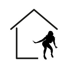 vector illustration house logo and a cheerful woman
