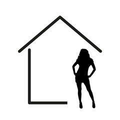 vector illustration house logo and a cheerful woman