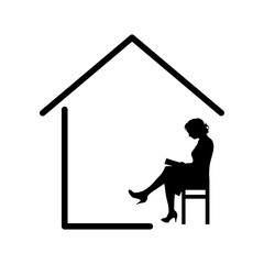 vector illustration house icon and woman reading book