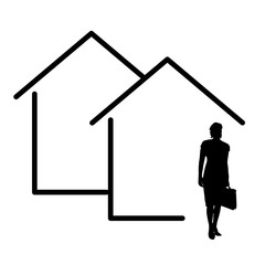house icon with woman real estate agent