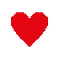 Red pixel heart icon. Symbol of love. Vector illustration.