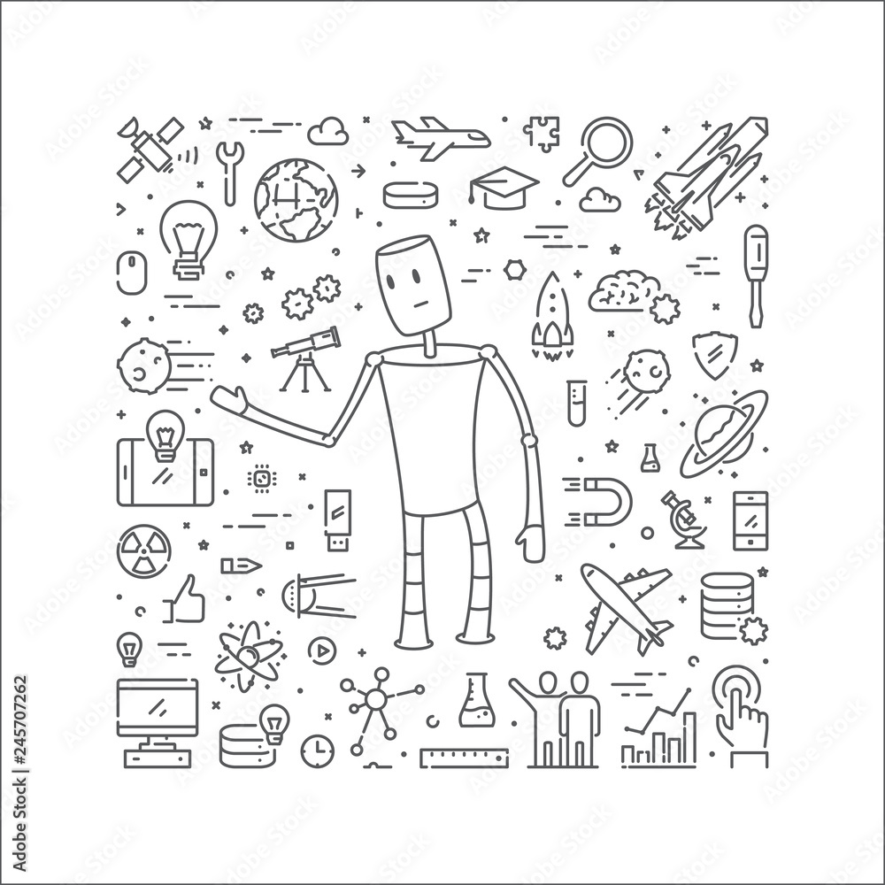 Poster vector line web design concept for science