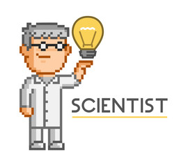 Vector pixel art scientist on white background