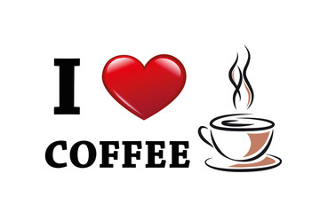 I love coffee typography with red heart and coffee cup vector illustration EPS10