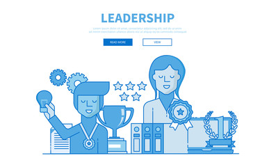 Modern flat design illustration of leadership and teamwork. For mobile or website. Flat vector illustration