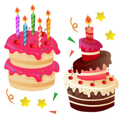 two birthday cake with candle on top