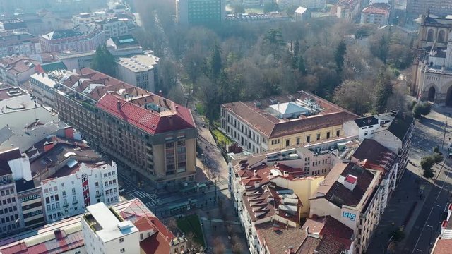 Aerial view of cityscape of Vitoria-Gasteiz, capital city of the Basque Autonomous Community - landscape panorama of Spain from above, Europe