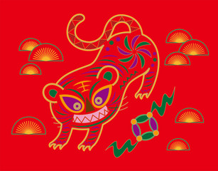 Vector illustration of Chinese embroidery tiger pattern. Tiger in Chinese culture represent strength, mightiness and a blessing for good health.