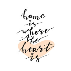 Hand lettering phrase home is where the heart is