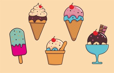 Colorful ice cream cartoon illustration on isolated background 