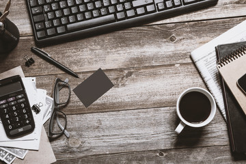 Business table on wooden background