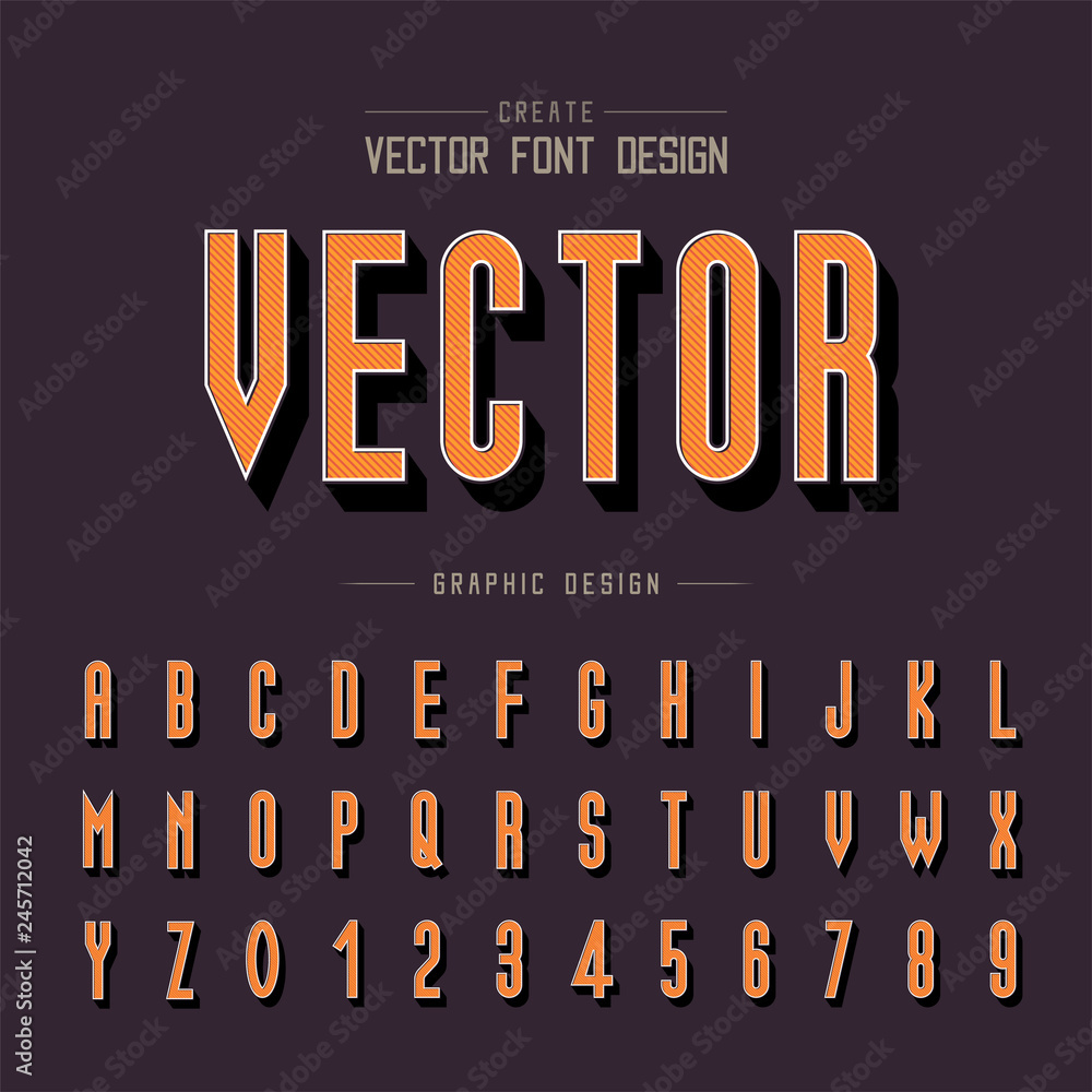 Poster line font and alphabet vector, shadow tall typeface letter and number design, graphic text on backgr