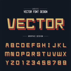 Line Font and alphabet vector, Shadow Square typeface letter and number design, Graphic text on background