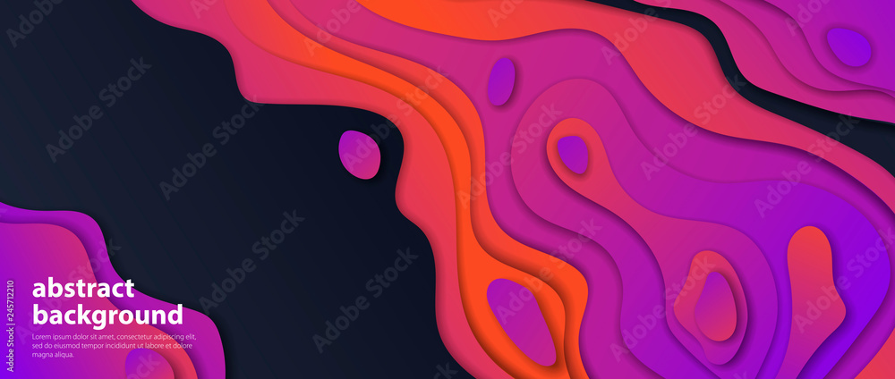 Poster vector image of abstract horizontal background, made of several layers of colored paper, cut paper e