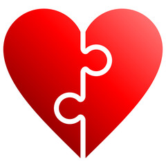 Heart puzzle symbol icon - red gradient, isolated - vector