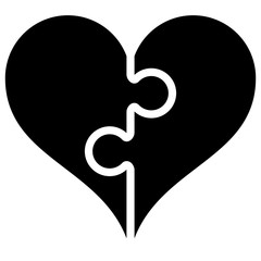 Heart puzzle symbol icon - black simple, isolated - vector
