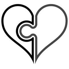 Heart puzzle symbol icon - black simple outlined, isolated - vector