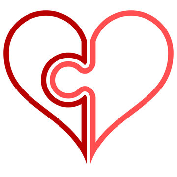 Heart puzzle symbol icon - red simple outlined, isolated - vector