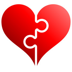 Heart puzzle symbol icon - red gradient, isolated - vector
