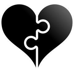 Heart puzzle symbol icon - black gradient, isolated - vector