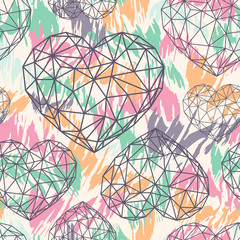 Modern seamless vector pattern with triangular hearts. Hipster background.