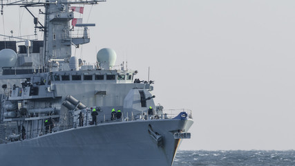 WARSHIP - Shapely frigate on a patrol in the sea
