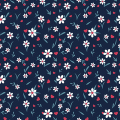 Valentines day themed hearts and flowers seamless pattern
