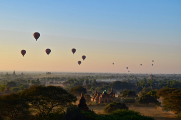 Hot air balloons at dawn over Bagan, Myanmar
