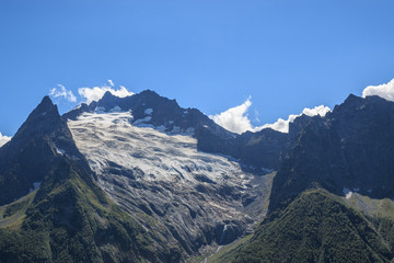 Closeup view mountains scenes in national park Dombai, Caucasus, Russia, Europe