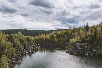 Lake scenes in forest, national park Kachkanar, Russia, Europe