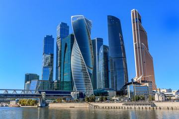 Obraz na płótnie Canvas Closeup panorama of international business Russian Center in Moscow city