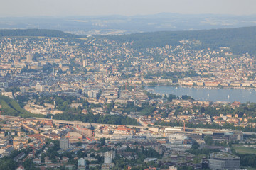 Aerial view of historic Zurich city with lake, canton of Zurich, Switzerland