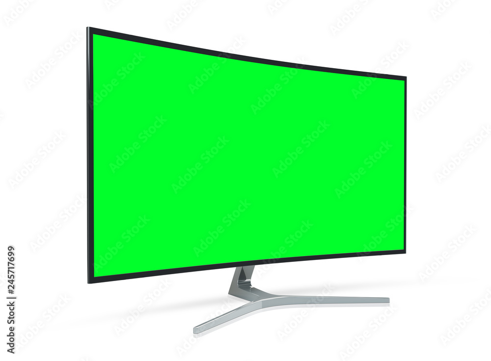Poster side view of curved monitor computer 3d rendering
