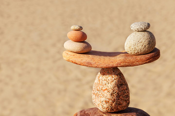 Fototapeta na wymiar Concept of harmony and balance. Balance stones against the sea.