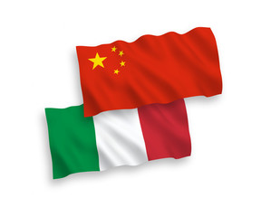Flags of Italy and China on a white background