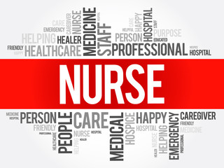 Nurse word cloud collage, health concept background