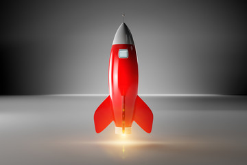 Old school style rocket isolated on dark 3D rendering