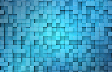 Glowing black and blue squares background pattern 3D rendering