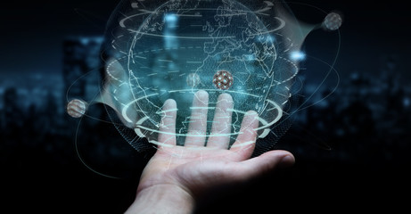 Businessman using globe network with digital connection 3D rendering