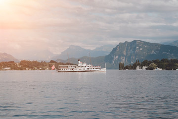 Fototapeta premium View on lake Lucerne and mountains scenes, Lucerne, Switzerland, Europe