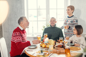 family celebrating New Year. christmas time. care, feeling, family ties. value tradition customs