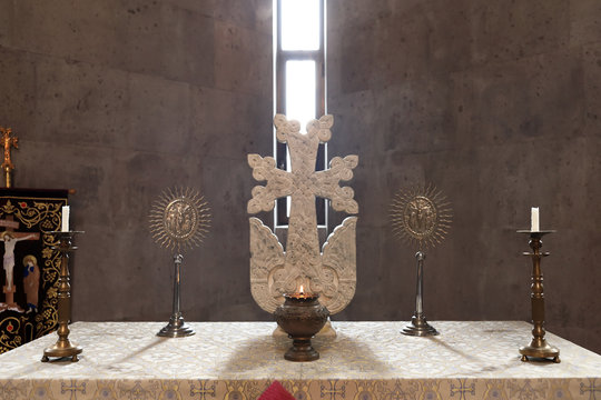 Stone cross in armenian church
