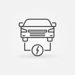 Electric car icon. Vector EV concept sign in thin line style. Front view 