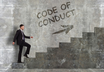 Business, technology, internet and networking concept. A young entrepreneur goes up the career ladder: Code of conduct