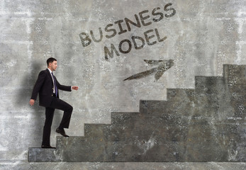 Business, technology, internet and networking concept. A young entrepreneur goes up the career ladder: Business model