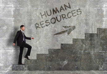 Business, technology, internet and networking concept. A young entrepreneur goes up the career ladder: Human resources