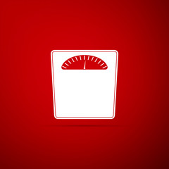 Bathroom scales icon isolated on red background. Weight measure Equipment. Weight Scale fitness sport concept. Flat design. Vector Illustration