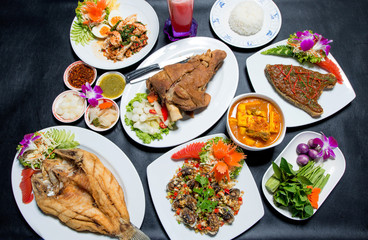 Tradition Southern Thai food. on  table, top view