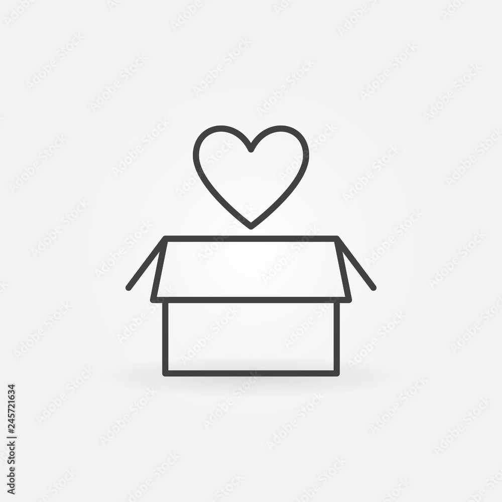 Poster heart with box vector simple donation icon or symbol in thin line style